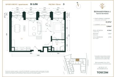 Rzut - Mieszkanie na sprzedaż 1 pokój o powierzchni 67,03 m² - numer B/3/06 w Bernardyńska 4