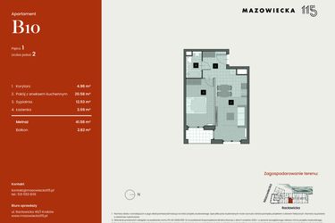 Rzut - Mieszkanie na sprzedaż 2 pokoje o powierzchni 41,58 m² - numer B10 w Mazowiecka 115