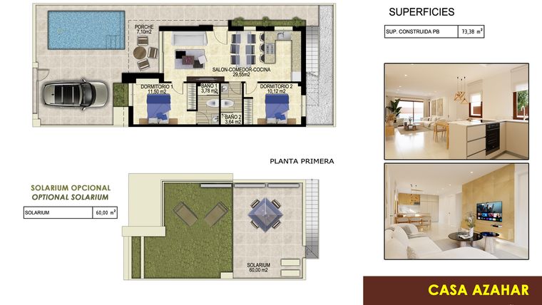 Rzut - Dom na sprzedaż 2 pokoje o powierzchni 73,38 m² - numer 3 w Domy w Orihuela - 72500927