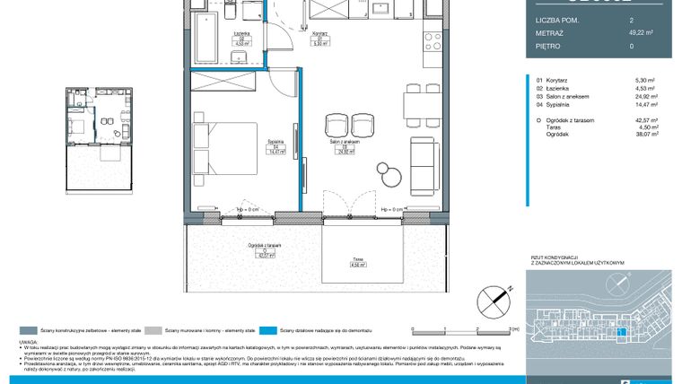 Rzut - Mieszkanie na sprzedaż 2 pokoje o powierzchni 49,22 m² - numer CB0002 w Talarowa Park