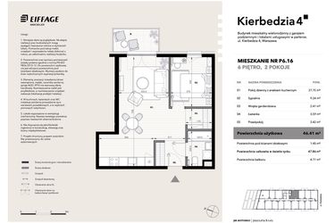 Rzut - Mieszkanie na sprzedaż 2 pokoje o powierzchni 46,41 m² - numer P6.16 w Kierbedzia 4