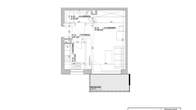 Rzut - Mieszkanie na sprzedaż 1 pokój o powierzchni 27,7 m² - numer A.34 w Laurowy Zakątek
