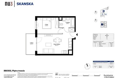 Rzut - Mieszkanie na sprzedaż 2 pokoje o powierzchni 40,71 m² - numer BB0302 w NU3 Warszawa Wola