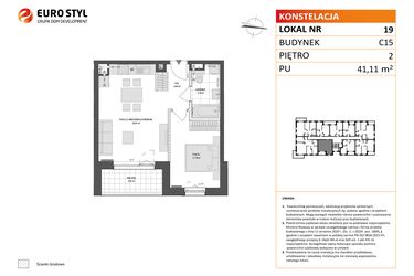 Rzut - Mieszkanie na sprzedaż 2 pokoje o powierzchni 41,11 m² - numer C15.19 w Konstelacja etap VI