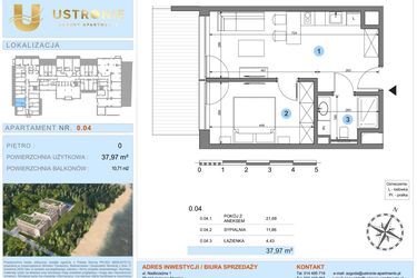 Rzut - Mieszkanie na sprzedaż 1 pokój o powierzchni 37,95 m² - numer 0.4 w Ustronie Luxury Apartments
