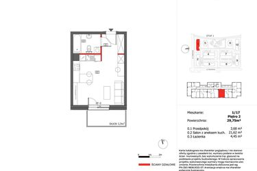 Rzut - Mieszkanie na sprzedaż 1 pokój o powierzchni 29,75 m² - numer 1/17 w Słoneczny Zakątek