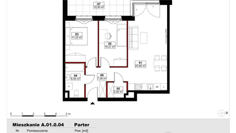 Rzut - Mieszkanie na sprzedaż 3 pokoje o powierzchni 62,04 m² - numer A01.0.04 w Skwer Witosa