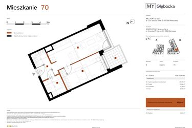 Rzut - Mieszkanie na sprzedaż 2 pokoje o powierzchni 45,29 m² - numer 70 w MY Głębocka