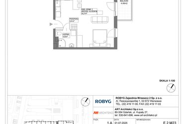 Rzut - Mieszkanie na sprzedaż 1 pokój o powierzchni 37,74 m² - numer E.2M23 w Nowa Wałowa bud. E