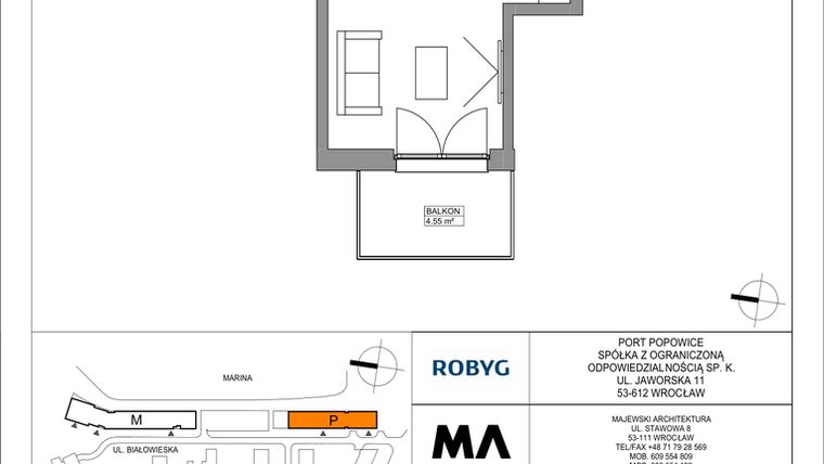 Rzut - Mieszkanie na sprzedaż 1 pokój o powierzchni 28,84 m² - numer PPO/P/B/7/1 w Port Popowice bud. M i P