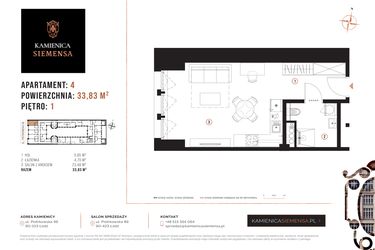 Rzut - Mieszkanie na sprzedaż 1 pokój o powierzchni 33,83 m² - numer 4 w Kamienica Siemensa