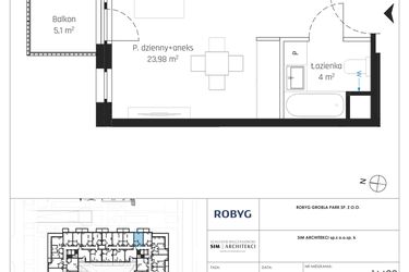 Rzut - Mieszkanie na sprzedaż 1 pokój o powierzchni 29,12 m² - numer J.1M22 w Nadmotławie Apartments etap J