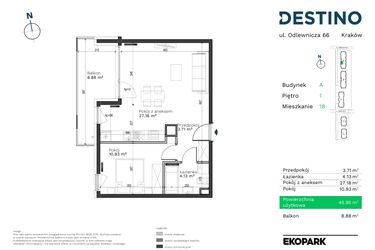 Rzut - Mieszkanie na sprzedaż 2 pokoje o powierzchni 45,95 m² - numer A-18 w Destino