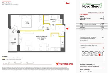 Rzut - Mieszkanie na sprzedaż 2 pokoje o powierzchni 44,62 m² - numer 85 w Miasteczko Nova Sfera 3