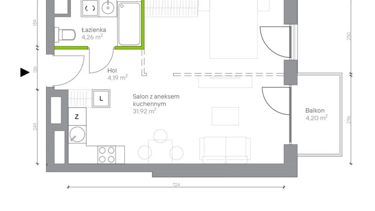 Rzut - Mieszkanie na sprzedaż 1 pokój o powierzchni 40,37 m² - numer A.1.1 w Jesionowa Vita