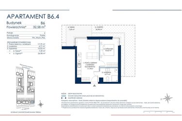 Rzut - Mieszkanie na sprzedaż 2 pokoje o powierzchni 32,58 m² - numer B6.4 w Sol Marina B