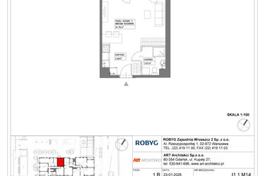 Rzut - Mieszkanie na sprzedaż 1 pokój o powierzchni 31,69 m² - numer I1.1M14 w Nowa Wałowa bud. I1