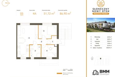 Rzut - Mieszkanie na sprzedaż 3 pokoje o powierzchni 51,72 m² - numer 4A w Słoneczny Nowy Otok - Malownicza Południe etap II