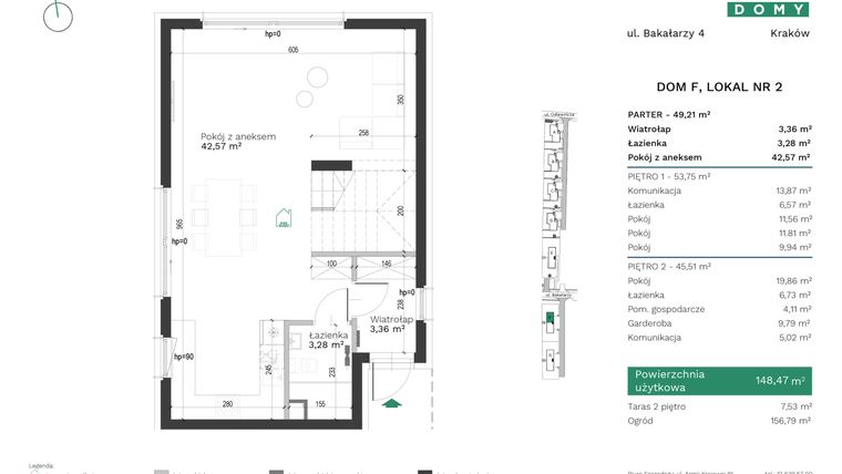 Rzut - Mieszkanie na sprzedaż 5 pokoi o powierzchni 148,47 m² - numer F2 w Destino Domy