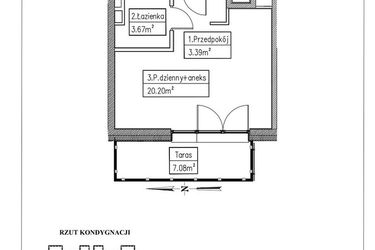 Rzut - Mieszkanie na sprzedaż 1 pokój o powierzchni 27,26 m² - numer 15 w Działkowa 68