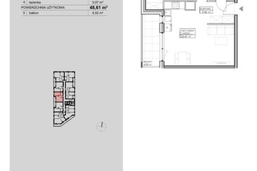 Rzut - Mieszkanie na sprzedaż 2 pokoje o powierzchni 48,61 m² - numer A134 w Niebieski Bursztyn