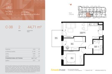 Rzut - Mieszkanie na sprzedaż 3 pokoje o powierzchni 44,71 m² - numer M38_NF.c w Nowe Flisy II