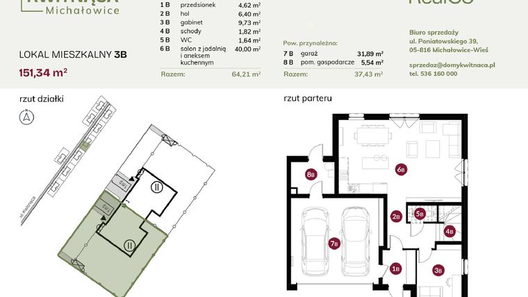 Rzut - Dom na sprzedaż 6 pokoi o powierzchni 151,34 m² - numer 3B w Michałowice Kwitnąca