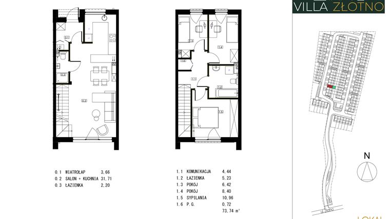 Rzut - Dom na sprzedaż 4 pokoje o powierzchni 73,74 m² - numer J7 w Villa Złotno
