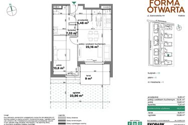 Rzut - Mieszkanie na sprzedaż 2 pokoje o powierzchni 48,57 m² - numer C2-4 w Forma Otwarta etap C