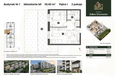 Rzut - Mieszkanie na sprzedaż 2 pokoje o powierzchni 39,4 m² - numer B1.M1 w Osiedle Zielona Chorzowska