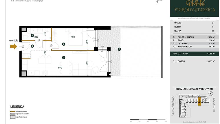 Rzut - Mieszkanie na sprzedaż 2 pokoje o powierzchni 47,86 m² - numer B.45 w Ogrody Staszica
