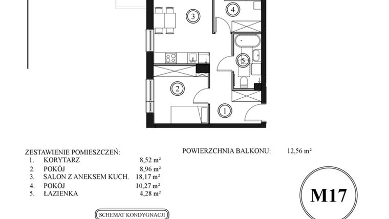 Rzut - Mieszkanie na sprzedaż 3 pokoje o powierzchni 50,19 m² - numer 17 w Młody Straszyn Park VI - bud. A
