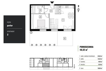 Rzut - Mieszkanie na sprzedaż 2 pokoje o powierzchni 48,32 m² - numer M.2 w Zielony Horyzont II
