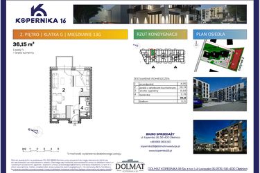 Rzut - Mieszkanie na sprzedaż 1 pokój o powierzchni 36,15 m² - numer G13 w Kopernika Szesnaście