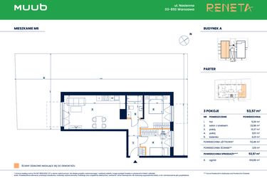 Rzut - Mieszkanie na sprzedaż 3 pokoje o powierzchni 53,57 m² - numer M06 w Reneta