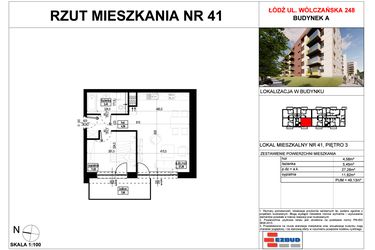 Rzut - Mieszkanie na sprzedaż 2 pokoje o powierzchni 49,13 m² - numer A.41 w Wólczańska 248 - etap II