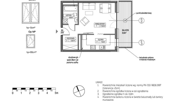 Rzut - Mieszkanie na sprzedaż 1 pokój o powierzchni 34,27 m² - numer H.1.3.4 w City Park bud. G i H