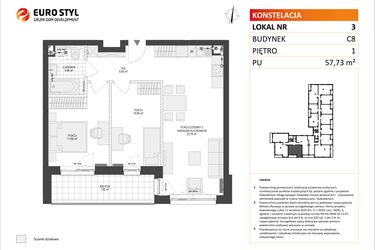 Rzut - Mieszkanie na sprzedaż 3 pokoje o powierzchni 57,73 m² - numer C8.3 w Konstelacja etap IV