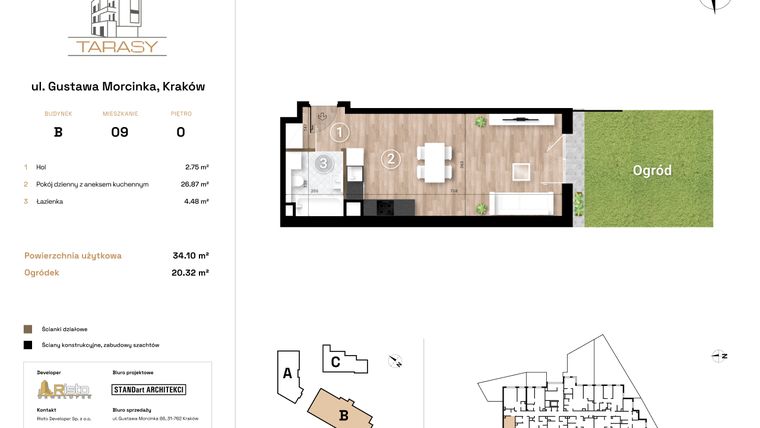 Rzut - Mieszkanie na sprzedaż 1 pokój o powierzchni 34,1 m² - numer B9 w Krzesławickie Tarasy