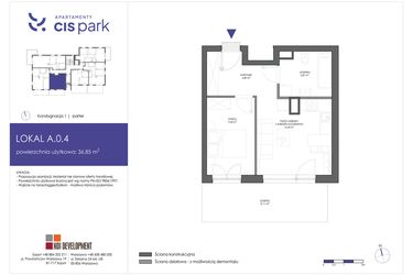 Rzut - Mieszkanie na sprzedaż 2 pokoje o powierzchni 36,85 m² - numer A.0.4 w CIS Park