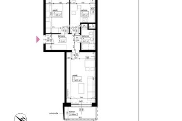 Rzut - Mieszkanie na sprzedaż 2 pokoje o powierzchni 52,09 m² - numer D1/1/5/21 w Malta Wołkowyska etap III