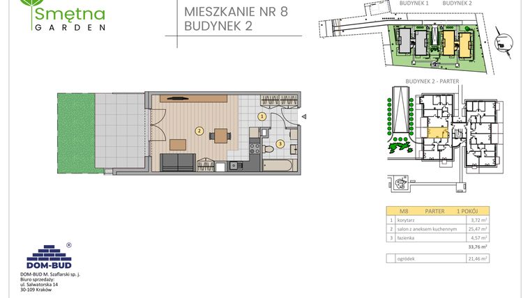 Rzut - Mieszkanie na sprzedaż 1 pokój o powierzchni 33,76 m² - numer 8 w Smętna Garden