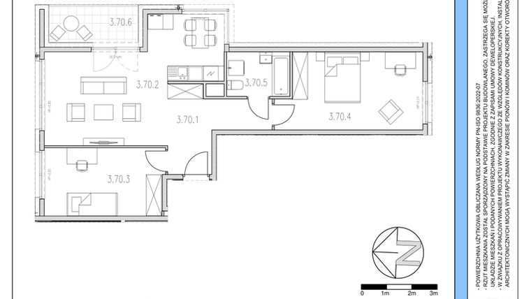 Rzut - Mieszkanie na sprzedaż 3 pokoje o powierzchni 67,62 m² - numer 70 w Osiedle Solne etap II