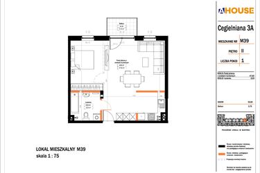 Rzut - Mieszkanie na sprzedaż 1 pokój o powierzchni 53,95 m² - numer 39 w Osiedle StaLove etap II