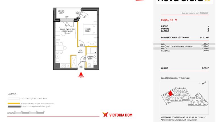 Rzut - Mieszkanie na sprzedaż 2 pokoje o powierzchni 38,02 m² - numer 71 w Miasteczko Nova Sfera 5