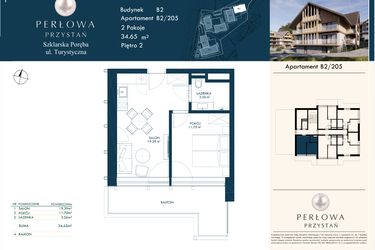 Rzut - Mieszkanie na sprzedaż 2 pokoje o powierzchni 37,19 m² - numer B2/205 w Perłowa Przystań - Szklarska Poręba