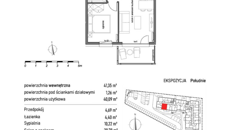 Rzut - Mieszkanie na sprzedaż 2 pokoje o powierzchni 41,35 m² - numer 1.2.4. w Dywizjonu 303