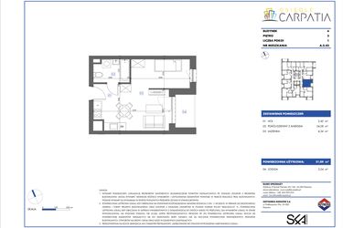 Rzut - Mieszkanie na sprzedaż 1 pokój o powierzchni 30,88 m² - numer A.5.45 w Osiedle Carpatia Etap III
