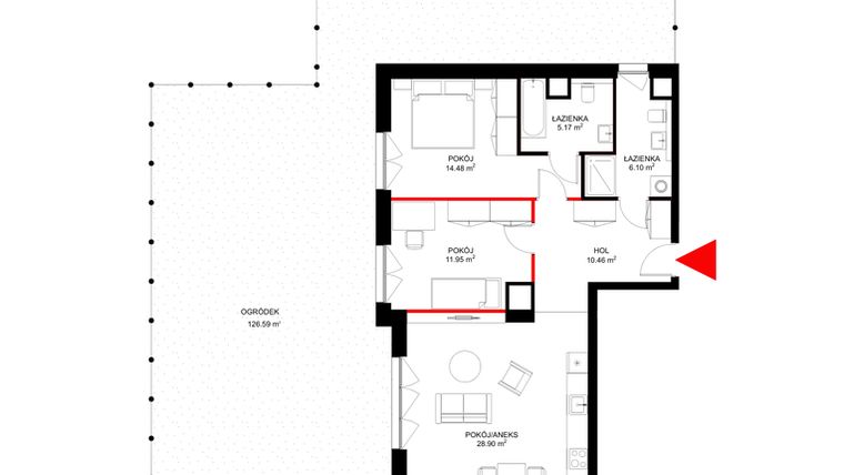 Rzut - Mieszkanie na sprzedaż 3 pokoje o powierzchni 76,98 m² - numer F.0.7 w INSPIRE ETAP V – bud. F, G