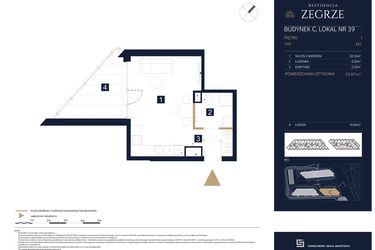 Rzut - Mieszkanie na sprzedaż 1 pokój o powierzchni 29,87 m² - numer C39 w Rezydencja Zegrze etap III